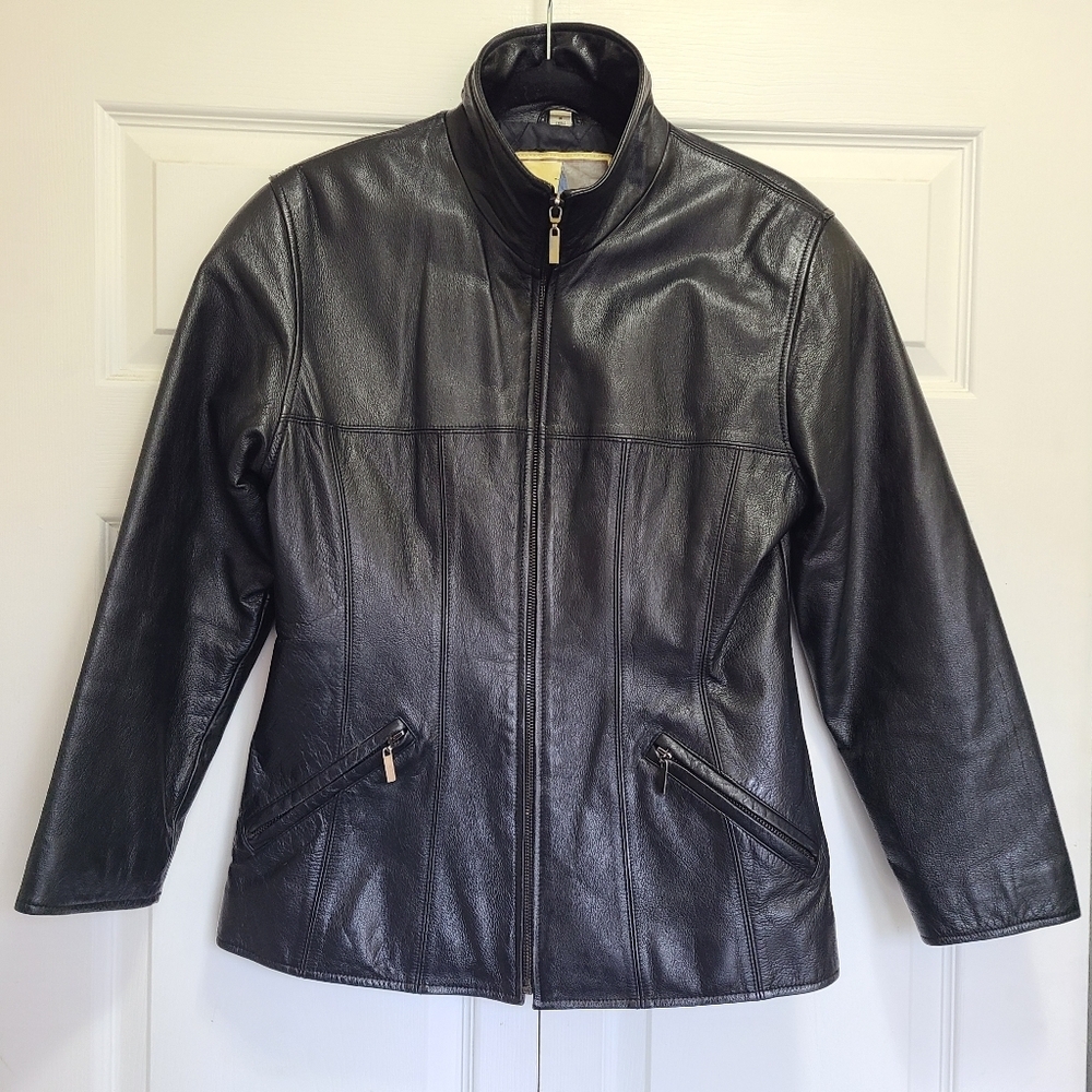 Genuine Leather Jacket Black PS Middlebrook Park vtg‎